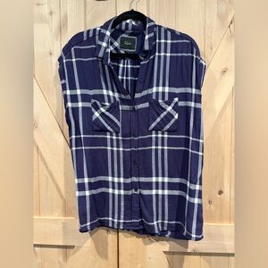 Rails Purple and White Plaid Button Down Sleeveless Shirt